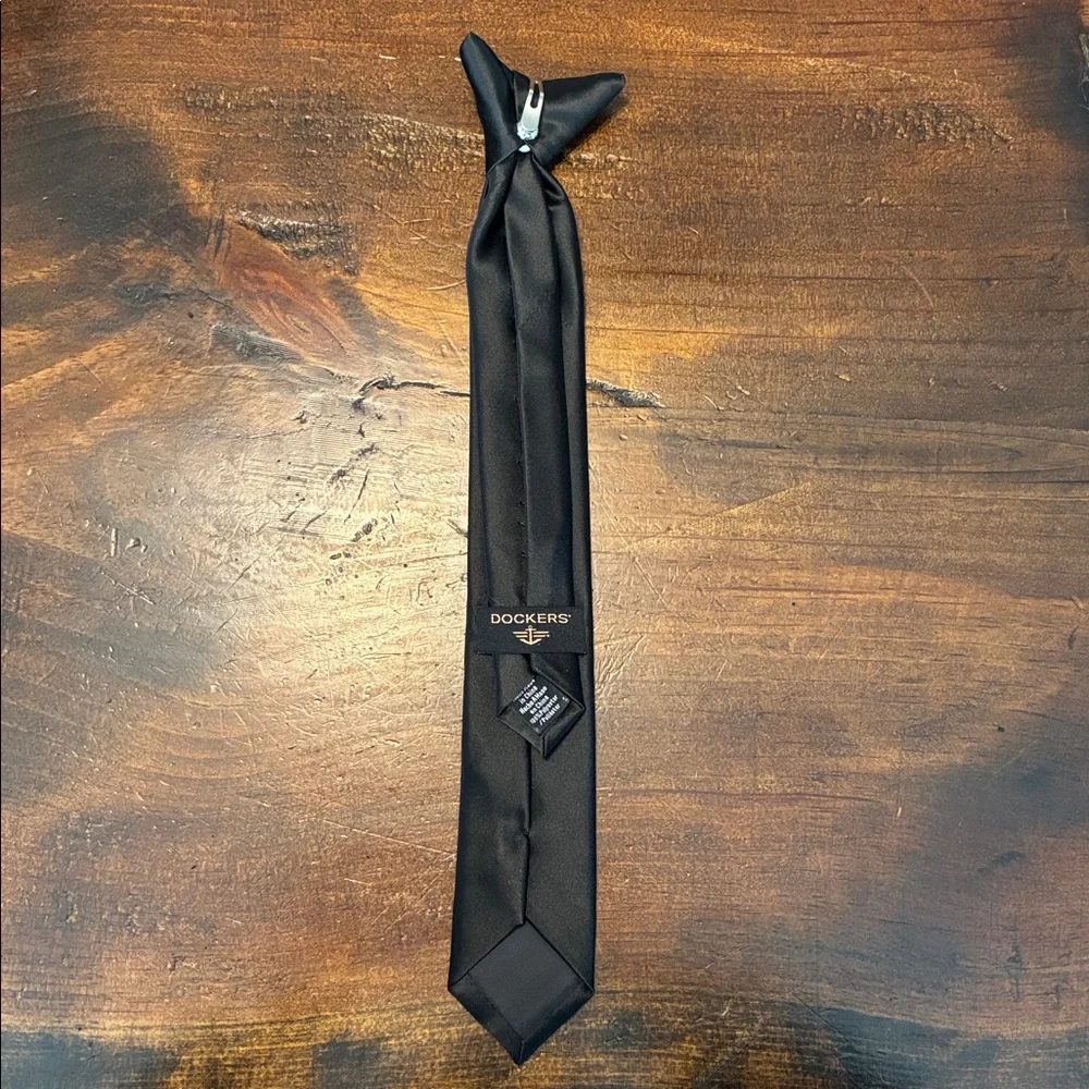 Boys black clip-on neck tie